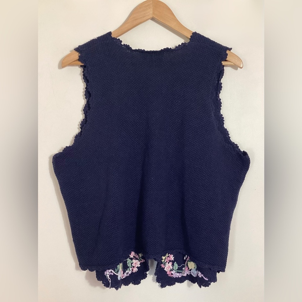 Vtg Embroidered Floral Knit Sweater Vest 18/20 Grannycore Cottagecore Coquette - Picture 6 of 14